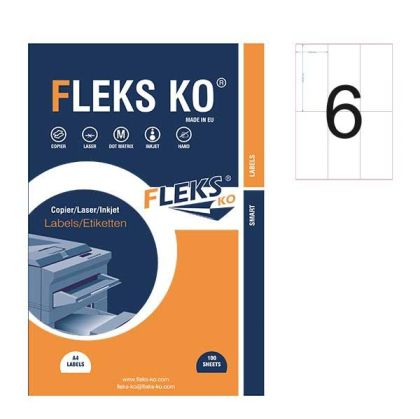 Етикети Fleks Ko Бели, прави ъгли, 70x148 mm A4, 100 л. 6 етик./лист