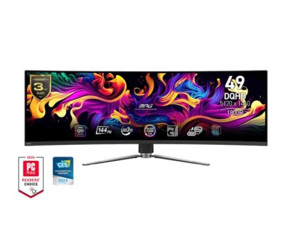 Монитор MSI MPG 491CQP QD-OLED, 49", 144Hz, 0.03ms, DQHD 5120x1440, 32:9, Oled Care 2.0, Fanless Design with Graphene, ClearMR 8000, HDR True Black 400, AI VISION, KVM, PBP, PIP, 250 nits, 1500000:1, DP (1.4a), 2x HDMI (2.1), Type-C (DP alt. PD 90W), USB