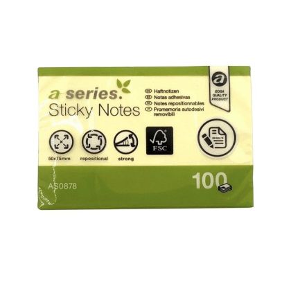 Самозалепващи листчета A-Series 50x75 mm, 100 л. Жълти