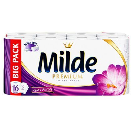 Тоалетна хартия Milde 100% целулоза, трипластова 16 бр. Relax Purple