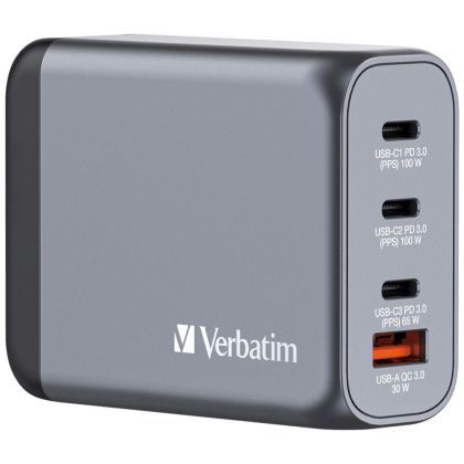 Зарядно устройство Verbatim GNC-100 GaN Charger 4 Port 100W USB A/C (EU/UK/US)