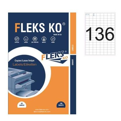 Етикети Fleks Ko Бели, прави ъгли, 25.4x16 mm A4, 100 л. 136 етик./лист