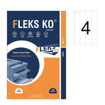 Етикети Fleks Ko Бели, прави ъгли, 52.5x297 mm A4, 100 л. 4 етик./лист