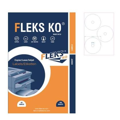 Етикети Fleks Ko Бели, за CD/DVD, Ф114x18 mm A4, 100 л. 3 етик./лист