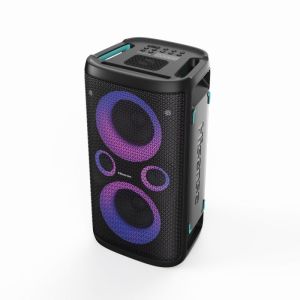 Аудио система Hisense Party Rocker One Plus (HP110) Bluetooth Speaker with 300W Power, Built-in Woofer, Karaoke Mode, Built-in Wireless Charging Pad, AUX Input and Output, USB, 15 Hour Long-Lasting Battery 4 x 2500Ah, 2x mics included