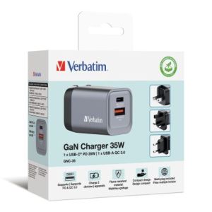 Зарядно устройство Verbatim GNC-35 GaN Charger 2 Port 35W USB A/C (EU/UK/US)