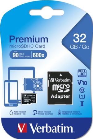 Памет Verbatim Premium micro SDHC 32GB Class 10 (Incl. Adaptor)