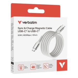 Кабел Verbatim Sync & Charge USB-C to USB-C 60W Magnetic 120 cm - Grey