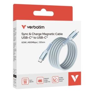 Кабел Verbatim Sync & Charge USB-C to USB-C 60W Magnetic 120 cm - Blue