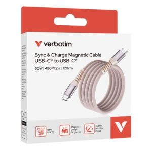 Кабел Verbatim Sync & Charge USB-C to USB-C 60W Magnetic 120 cm - Pink