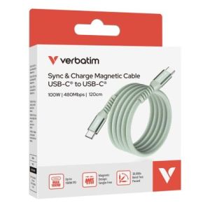 Кабел Verbatim Sync & Charge USB-C to USB-C 100W Magnetic 120 cm - Green