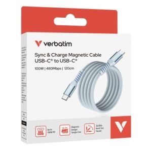 Кабел Verbatim Sync & Charge USB-C to USB-C 100W Magnetic 120 cm - Blue