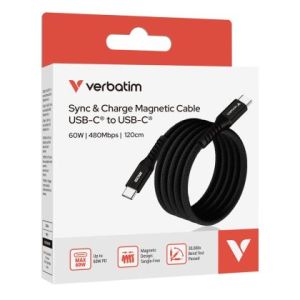 Кабел Verbatim Sync & Charge USB-C to USB-C 60W Magnetic 120 cm - Black