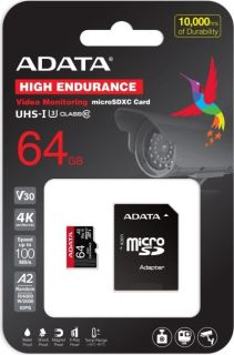 Памет Adata 64GB MicroSDXC UHS-I U3 V30S(R100MB/s) HIGH (1 adapter)