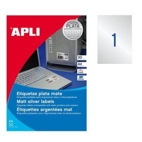 Етикети полиестерни APLI Сребристи, прави ъгли, 210x297 mm А4, 20 л. 1 етик./лист