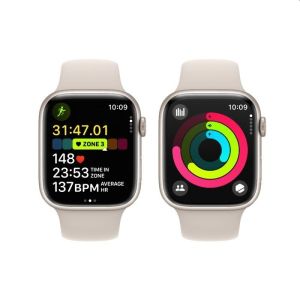 Часовник Apple Watch Series 9 GPS + Cellular 45mm Starlight Aluminium Case with Starlight Sport Band - S/M
