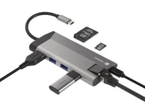 Адаптер Natec Fowler Plus Multiport Adapter 8 in 1, USB 3.0 HUB, HDMI 4K, USB-C PD, RJ45, SD, Micro