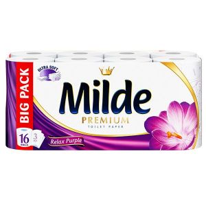 Тоалетна хартия Milde 100% целулоза, трипластова 16 бр. Relax Purple