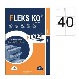 Етикети Fleks Ko Бели, прави ъгли, 52.5x29.7 mm A4, 100 л. 40 етик./лист