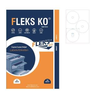 Етикети Fleks Ko Бели, за CD/DVD, Ф114x18 mm A4, 100 л. 3 етик./лист