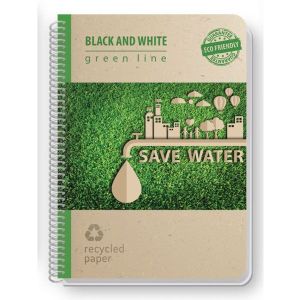 Тетрадка Black&White Eco Green Line Mix Картонени корици, спирала, рециклирана хартия, А5 80 л. с редове